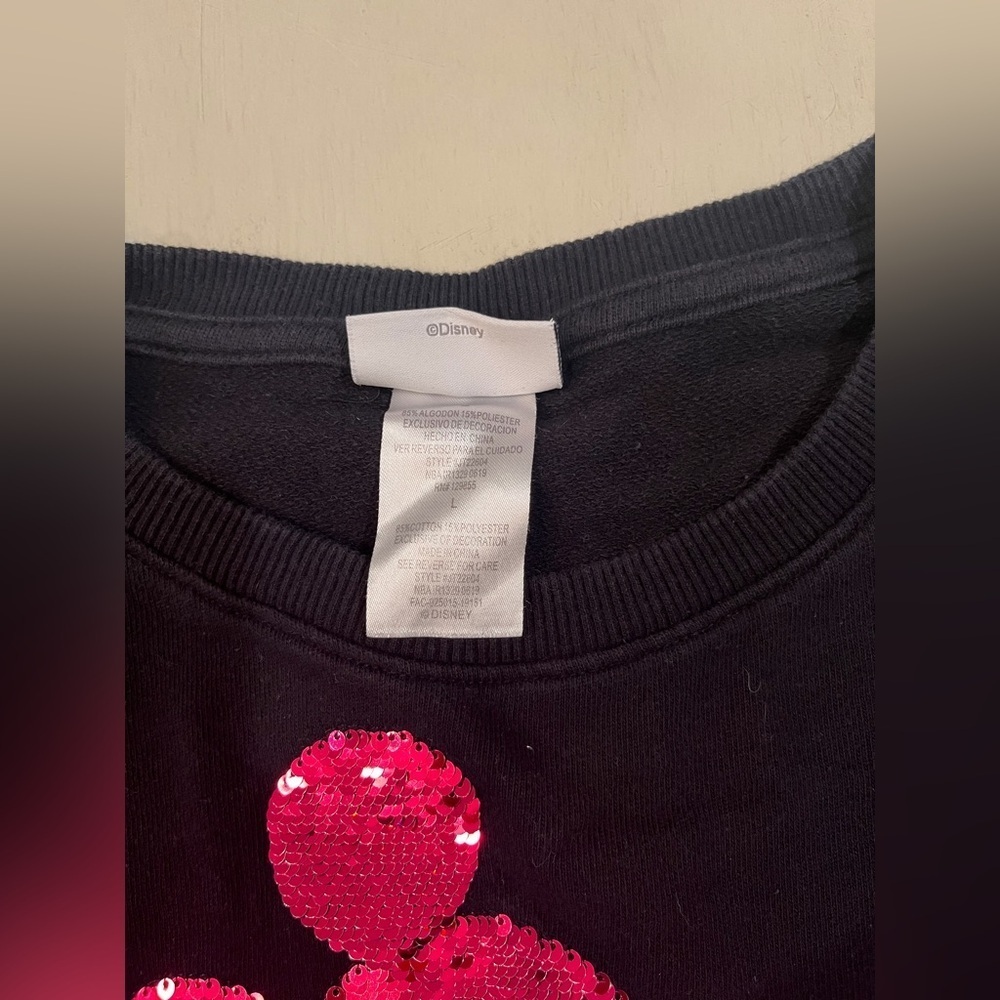 Walt Disney World Women’s Black Sweatshirt with Pink Sequin Mickey - Picture 3 of 6